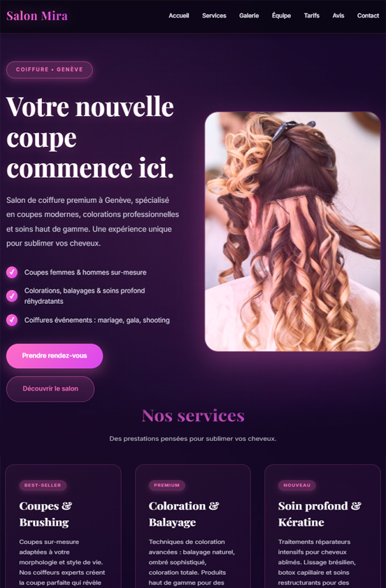 Aperçu tablette du Template Coiffure Premium, site web responsive pour salon de coiffure