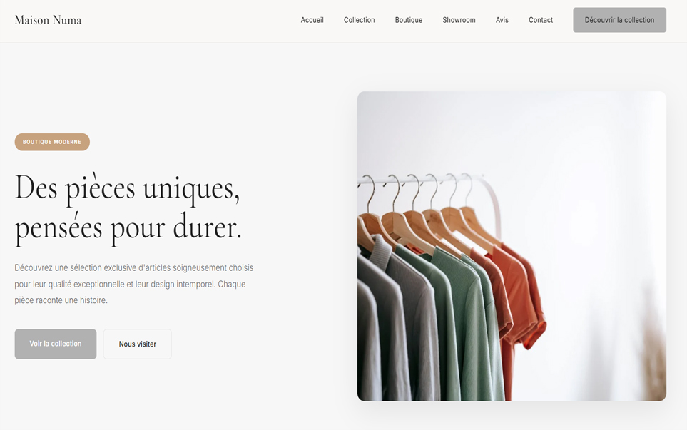 Aperçu desktop du Template Boutique Premium, design e-commerce moderne ZenderWeb