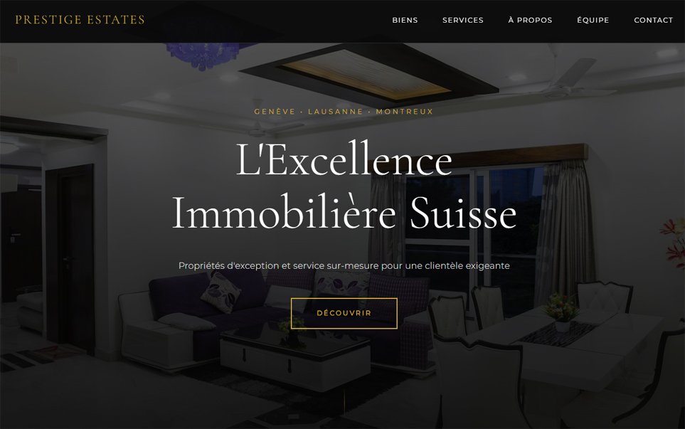 Aperçu desktop du Template Immobilier Premium, design moderne ZenderWeb