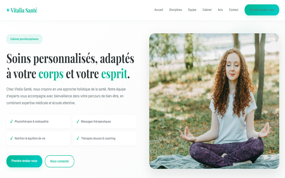 Aperçu desktop du Template Santé Premium, design rassurant ZenderWeb